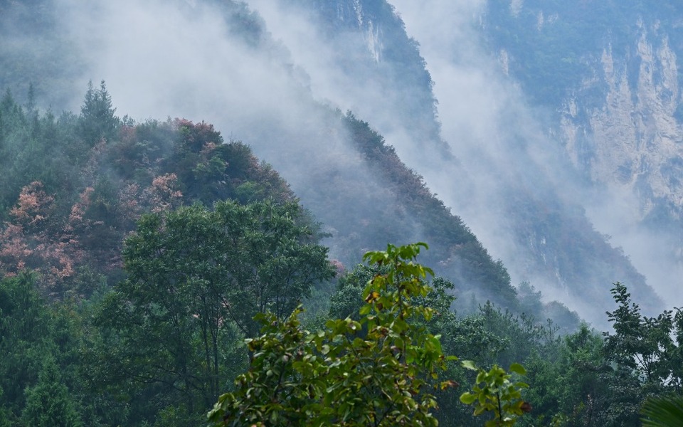 重庆巫山：秋日云雨中的下庄天路