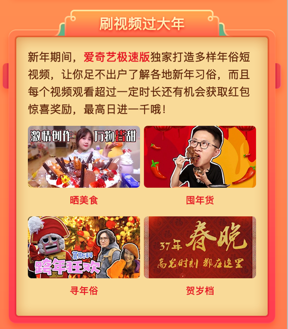 爱奇艺极速版APP新年三重礼，百万现款等你来抢