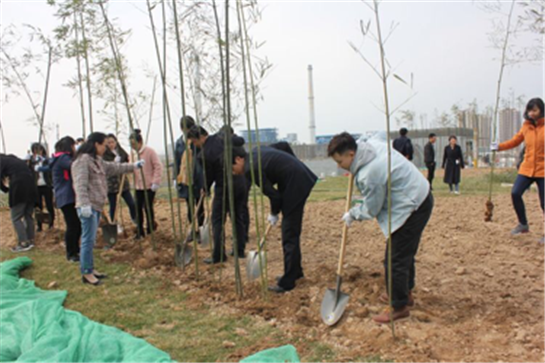 西安经开区在北客站北广场开展植树活动