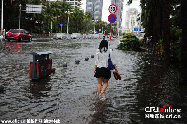 台风"鲸鱼"掠过三亚 道路积水大树倒地