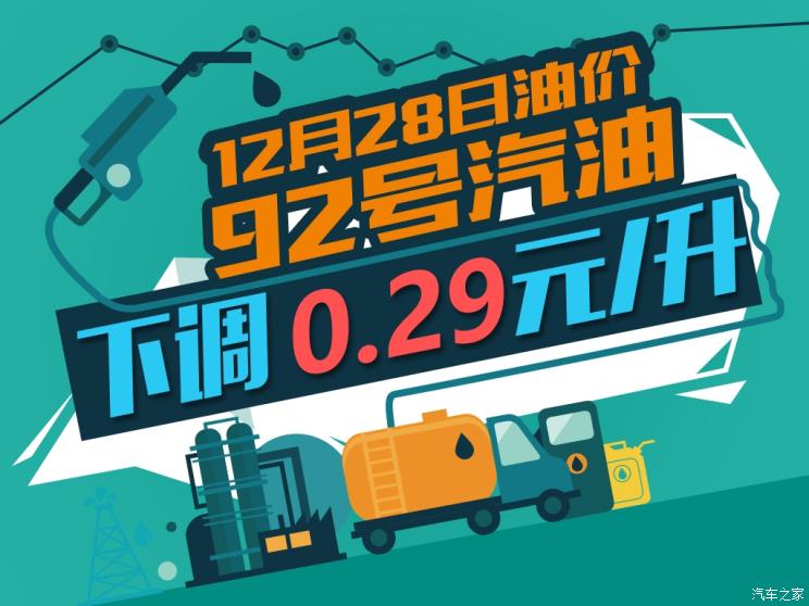 汽车频道【头条新闻图】12月28日24时：92号汽油下调0.29元/升