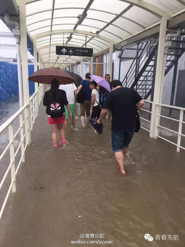 上海暴雨多处“看海” 虹桥机场飞机“水上漂”