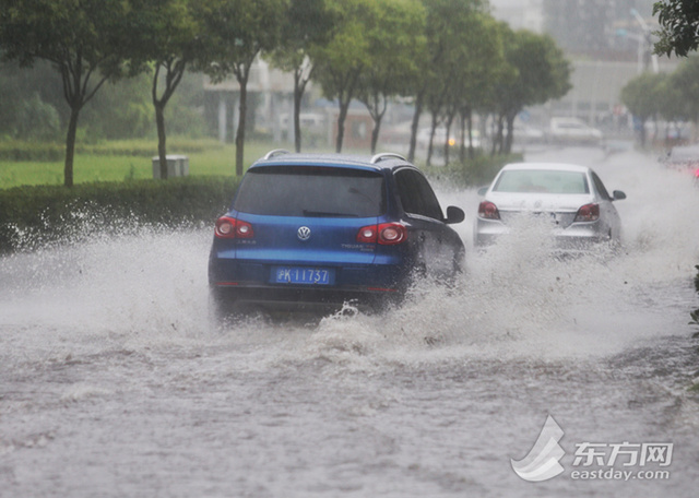 上海暴雨多处“看海” 虹桥机场飞机“水上漂”