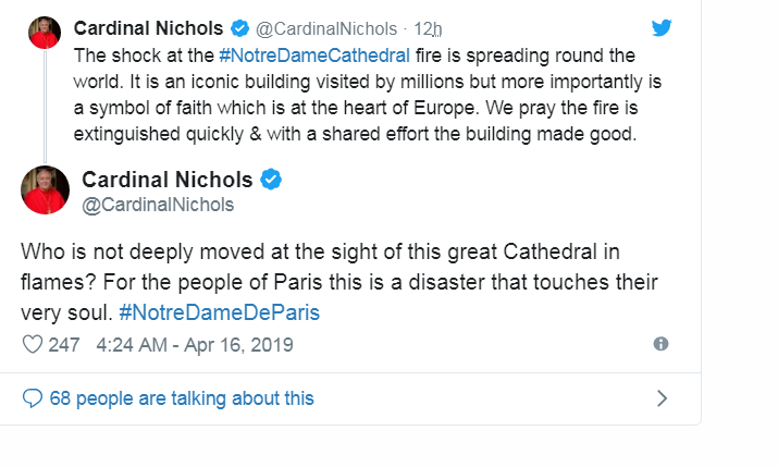 ​英国威斯敏斯特大主教文森特·尼科尔斯（Cardinal Nichols）社交媒体上发文称这座大教堂代表着欧洲“信仰的核心”。_fororder_5