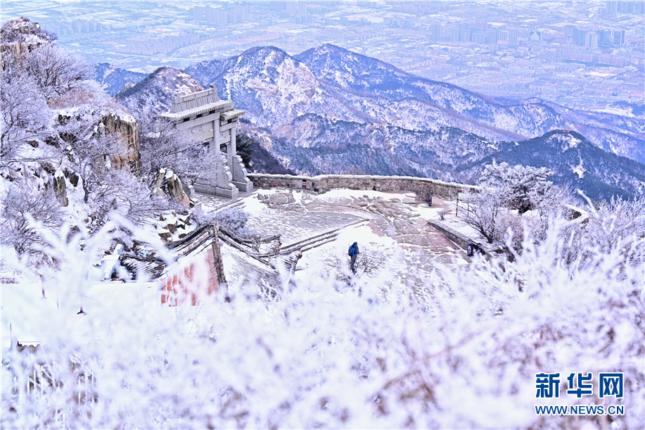 泰山雾凇与白雪相辉映