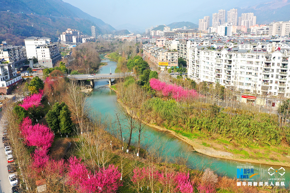 航拍重庆柏杨河：一点春一点俏 几分花香几分闲