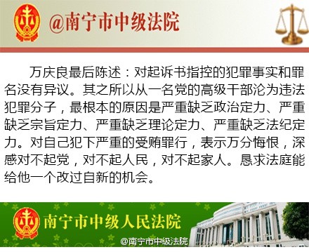 万庆良受审当庭痛哭流涕：对不起党和人民(图)