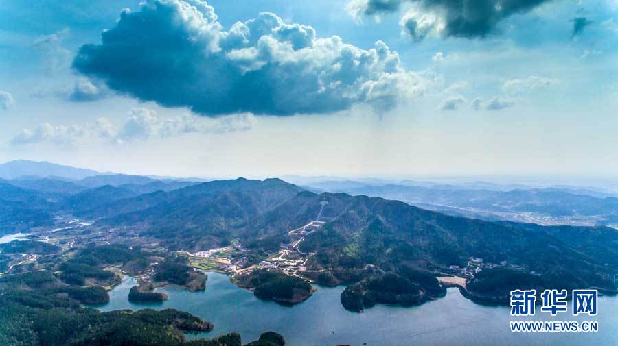 航拍湖北孝昌观音湖生态文化旅游度假区