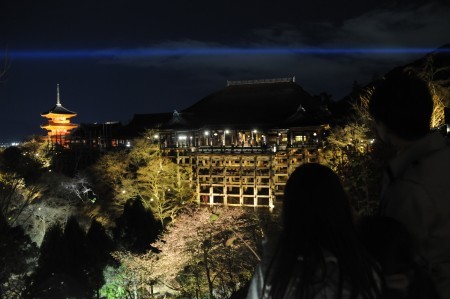 日本清水寺春夜点灯仪式：夜樱古刹神秘动人(图)