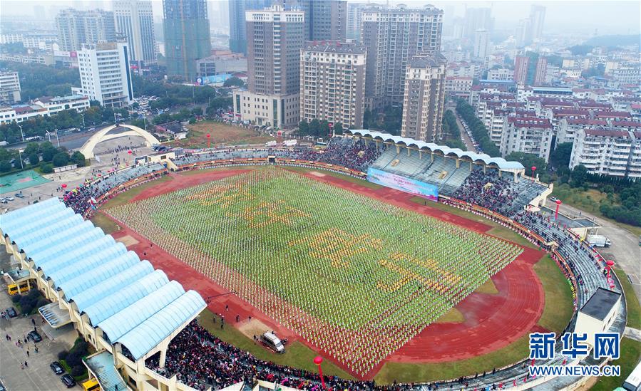 湖北咸宁近万人同跳广场舞