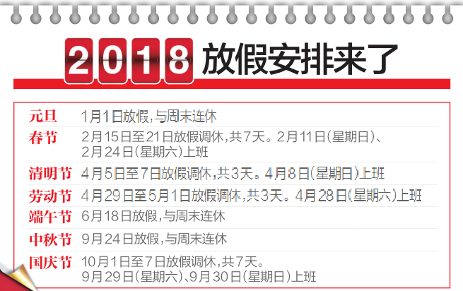 【今日看点 加摘要】2018放假安排来了