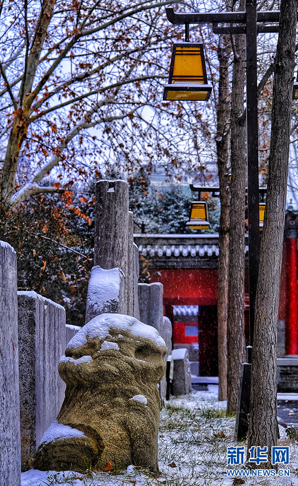 红墙青瓦遇白雪 文庙银装似画卷