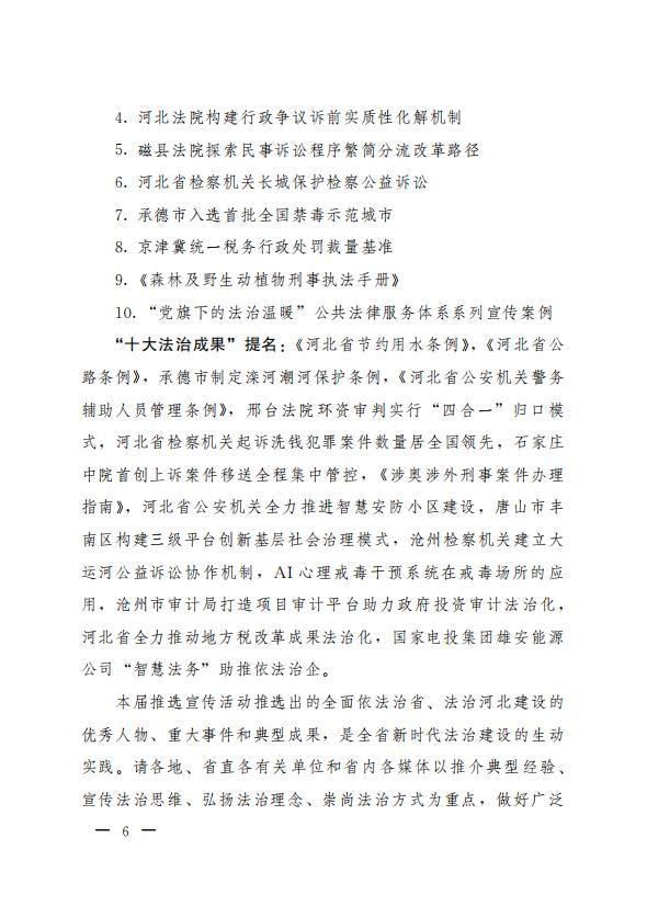 关于印发河北省2021年度“十大法治人物、十大法治事件、十大法治成果”推选结果的通知