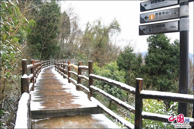 剑门关迎来2018年第一场雪 银装素裹景色宜人