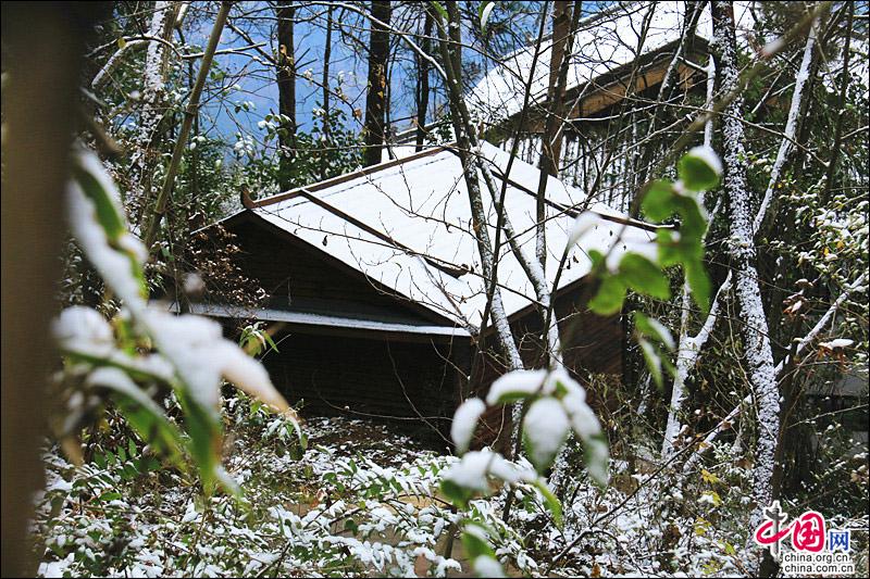 剑门关迎来2018年第一场雪 银装素裹景色宜人