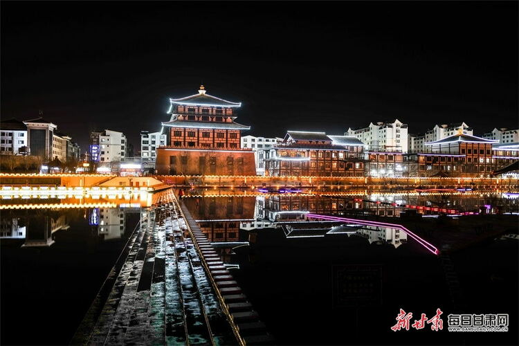 【镜观陇原】春日敦煌党河风情线夜景