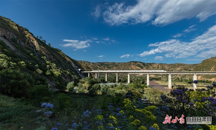 【焦点图】高铁穿过麦积区石佛镇马家山村成为一道独特风景