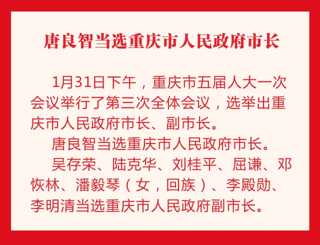 急稿【要闻】重庆新一届地方国家机构领导名单