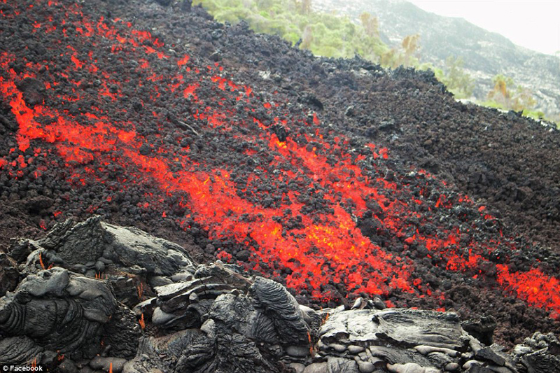 摄影师身处火山中拍熔岩烧毁树木瞬间