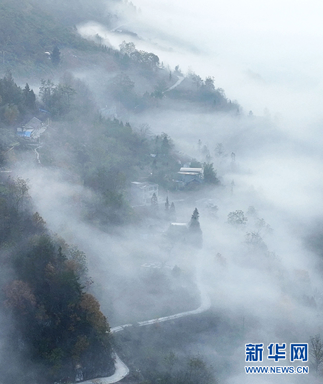 重庆酉阳：群山云海相衬 尽显冬日山乡之美