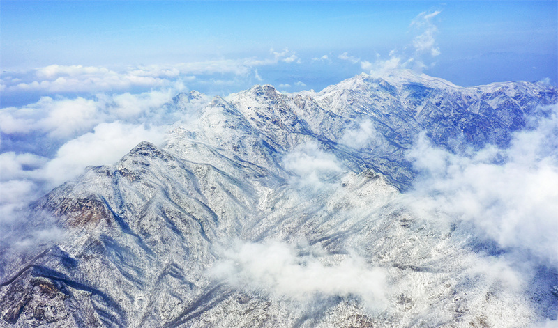 【原创】【春日“豫”新景】南阳南召五朵山：春雪飞舞 美景妖娆_fororder_群山被白雪覆盖分外妖娆+摄影+任明异