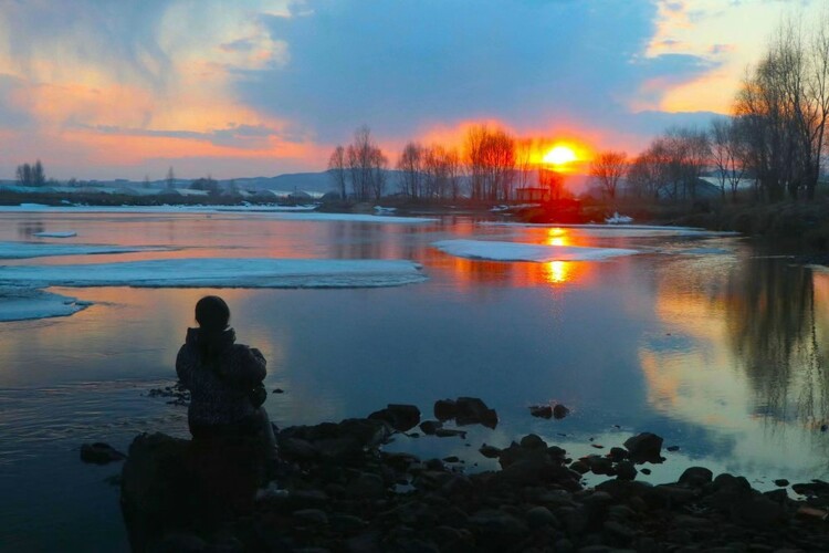 冰河落日圆 海林夕阳美