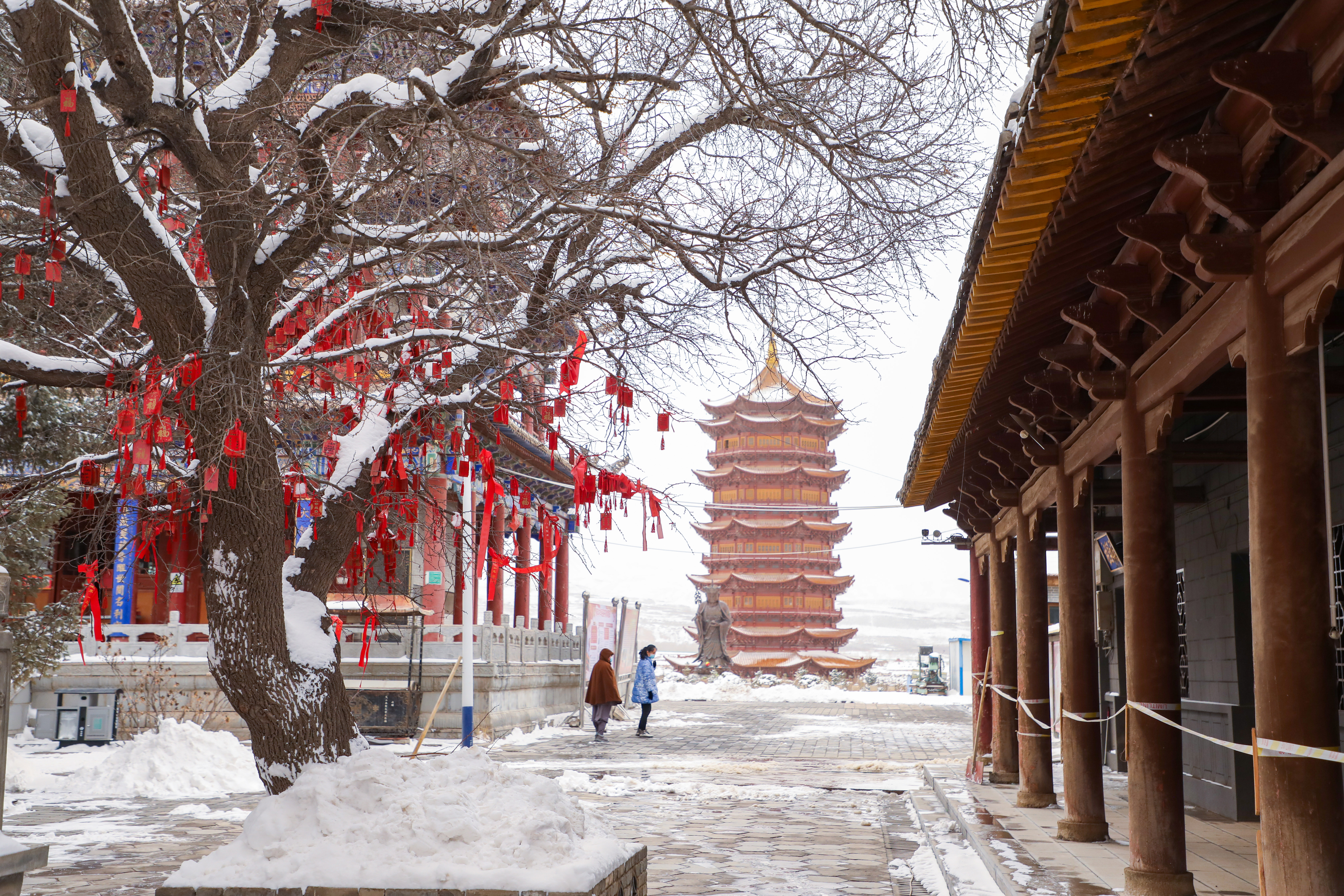 【原创】【轮播】张掖民乐县：春雪之后 民乐大地银装素裹_fororder_一场春雪，为圣天寺涂抹出横亘的古意。王晓泾摄