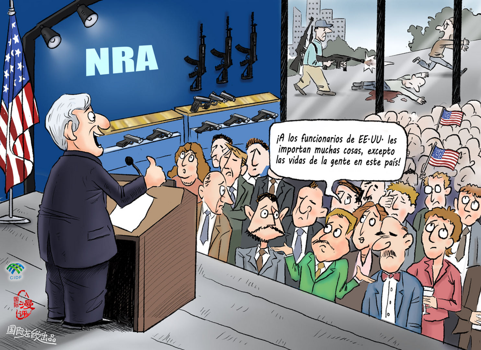 【Caricatura editorial】A los funcionarios de EE.UU. les importan muchas cosas, excepto las vidas de la gente en este país_fororder_NRA(西）