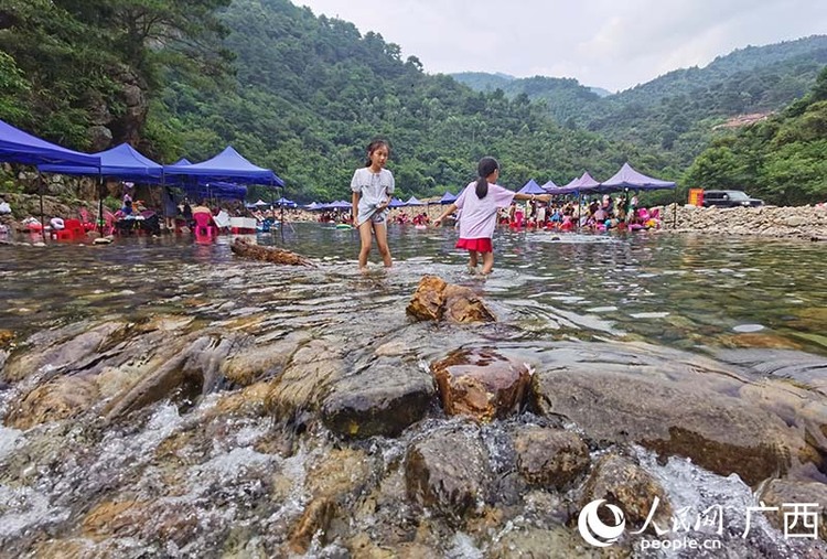 广西武鸣：游客戏水享清凉 峡谷风光惹人醉