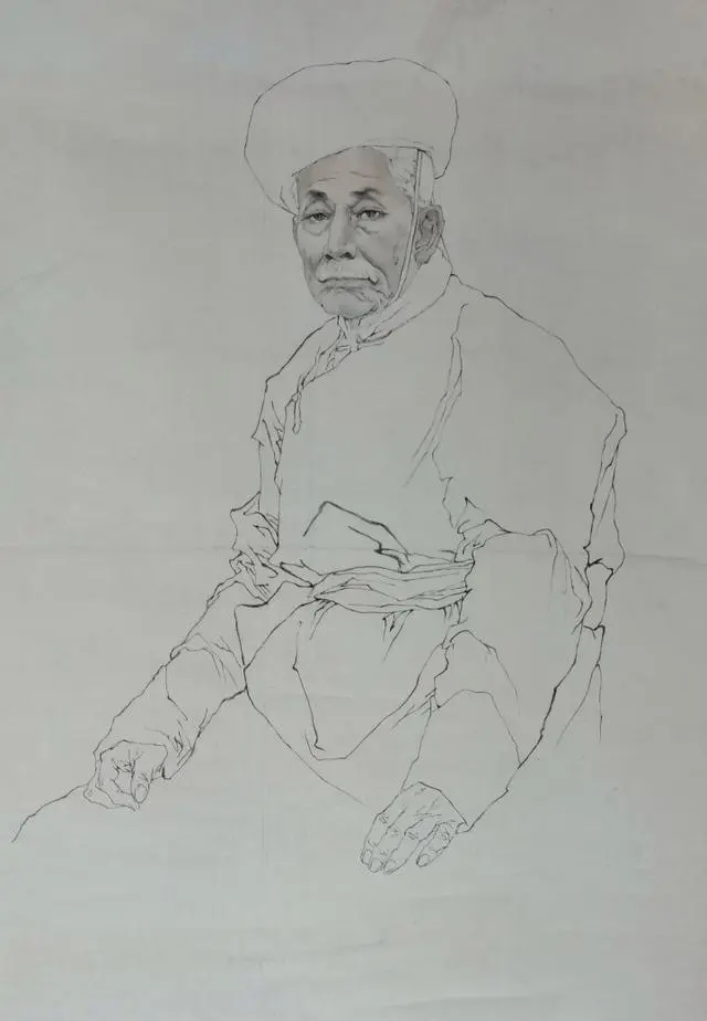 范曾在特艺系七九级工笔人物写生课堂的示范作品书赠作品 寄予厚望