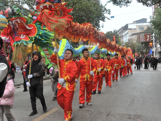 贵州雷山：龙灯花灯联袂打造“热腾腾”元宵民俗大餐_fororder_龙灯花灯巡游队伍。杨再辉摄