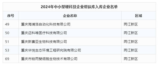 重庆公示2024年中小型硬科技企业帮扶名单 两江新区水土新城5家企业入选_fororder_图片1