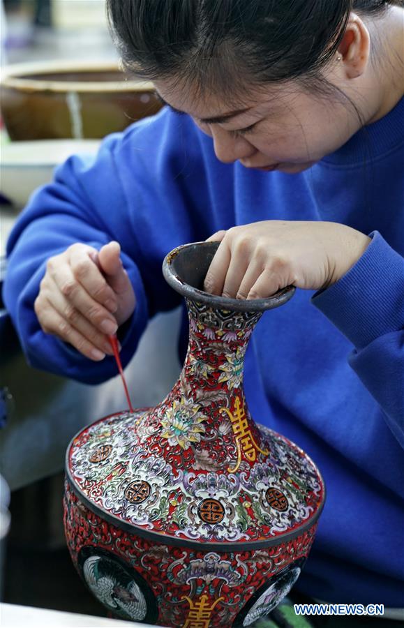 Cloisonne artworks exhibited at Cloisonne Art Museum of China in Beijing