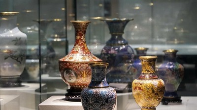 Cloisonne artworks exhibited at Cloisonne Art Museum of China in Beijing