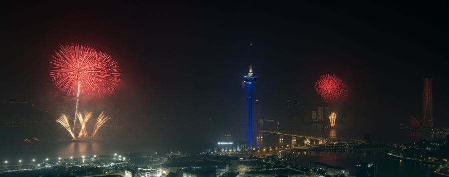 Splendid night: Fireworks explode over the sky of Macao and Zhuhai