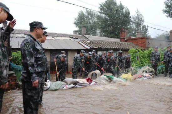 哈尔滨依兰县人武部暴雨中帮居民“救灾”