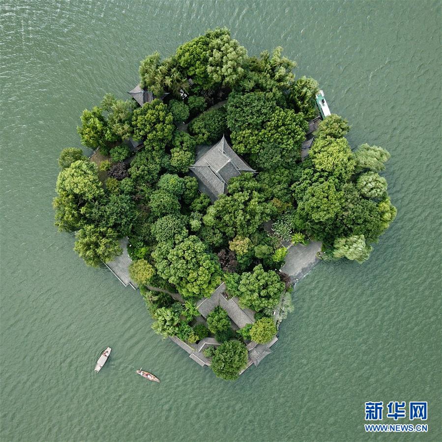 浙江杭州：鸟瞰西湖美景