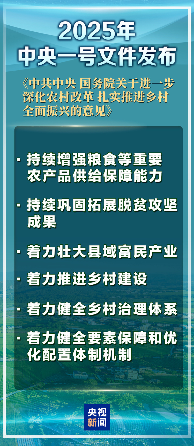 2025年中央一号文件发布 提出扎实推进乡村全面振兴